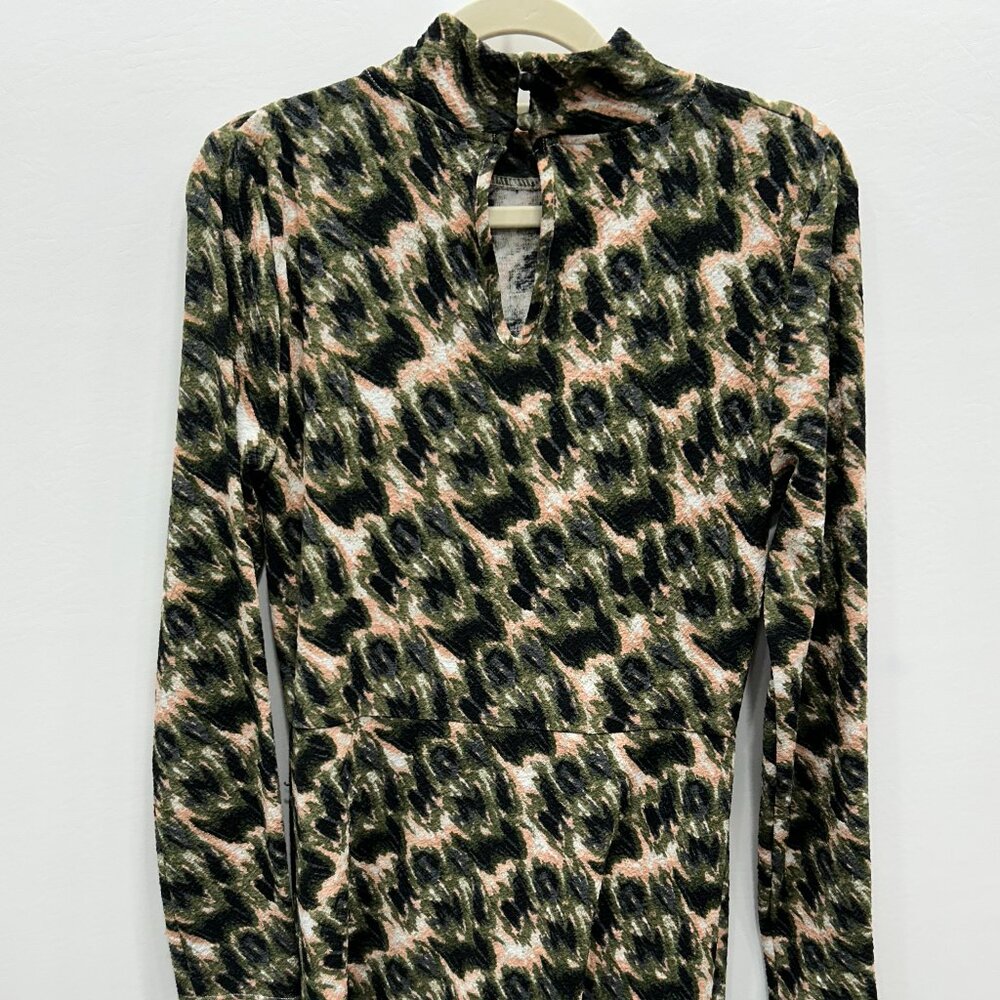 Rachel Comey Black and Beige Abstract-Print Long-Sleeve Midi Dress - Picture 6 of 12